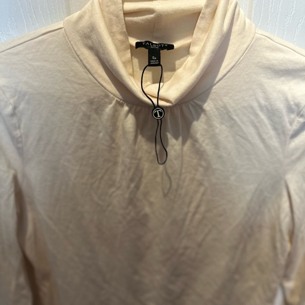 Talbots Tee Turtleneck Top Size PS Petite Cream Blouse Shirt Casual Comfy NWOT - Picture 3 of 6